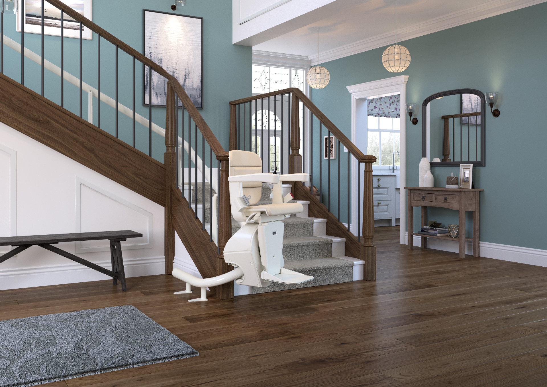 freecurve curved stairlift hallway parked handicare